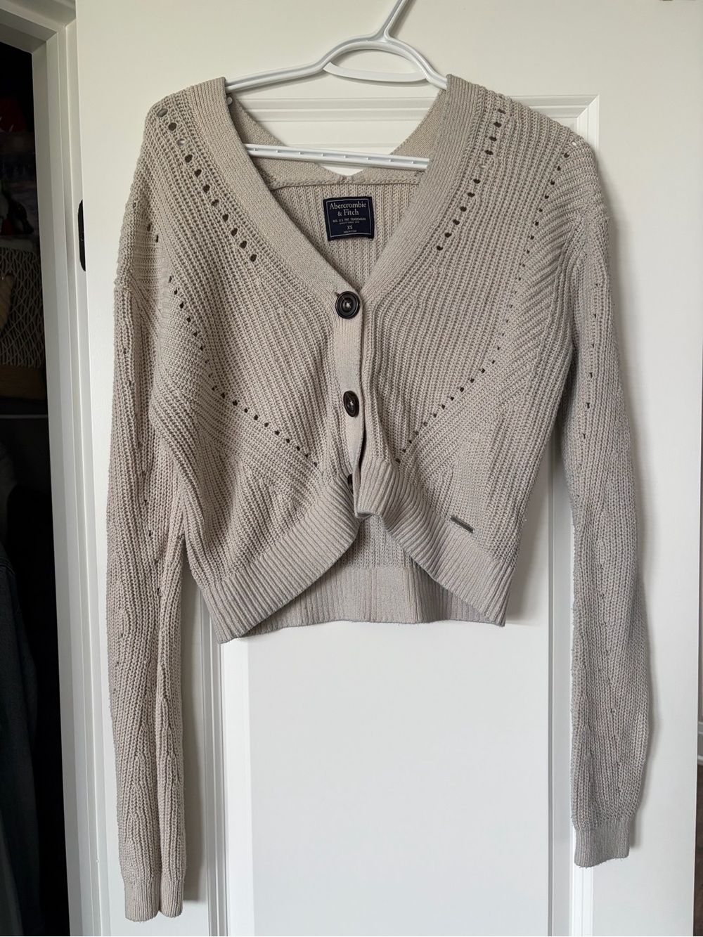 Abercrombie & Fitch Taupe Knit V-Neck Button Cardigan